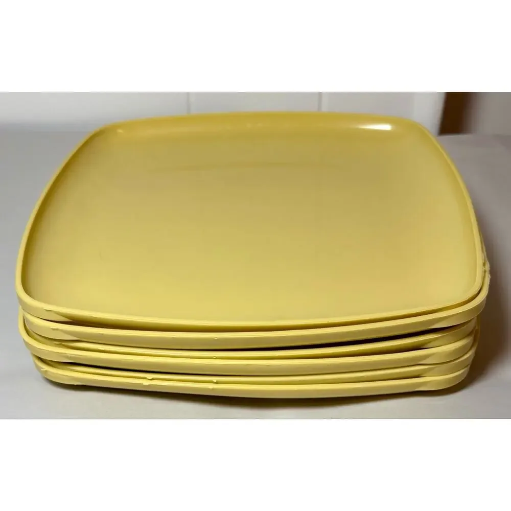 Vtg MCM Yellow Melamine/Plastic Tranquil Ware Byrd Set of 6 Dinner Plates 9”